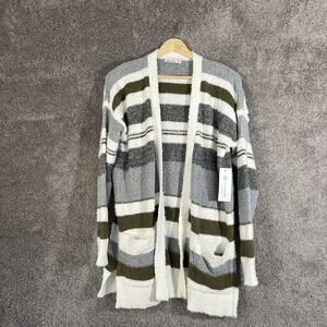 Pink Clover Womens Small Cardigan Sweater White Grey Striped Soft Oversized